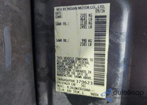 2017 Nissan Maxima 3.5 Platinum/3.5 S/3.5 Sl/3.5 Sr/3.5 Sv z USA, uszkodzony, nr VIN 1N4AA6APXHC379623